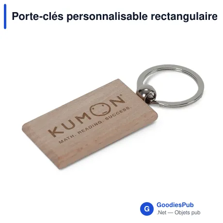 Porte-clés personnalisable rectangulaire en bois de bouleau avec logo - Birch