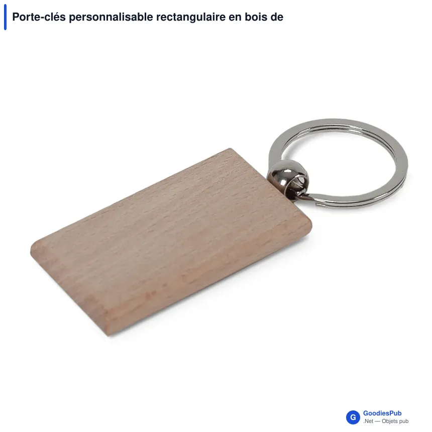 Porte-clés personnalisable rectangulaire en bois de bouleau avec logo - Birch - Image 2