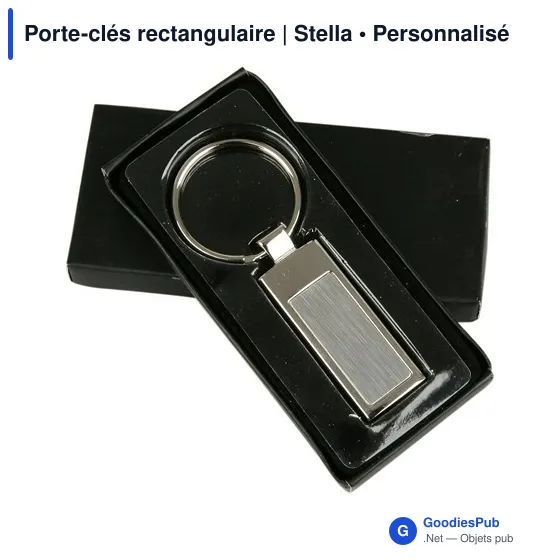 Porte-clés rectangulaire personnalisable en métal avec logo - Stella - Image 1