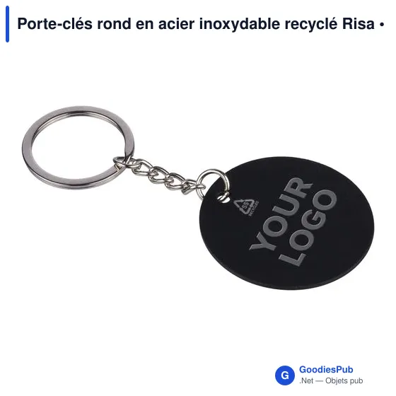 Porte-clés rond en acier inoxydable recyclé Risa - Image 2