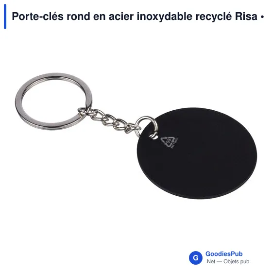 Porte-clés rond en acier inoxydable recyclé Risa - Image 3