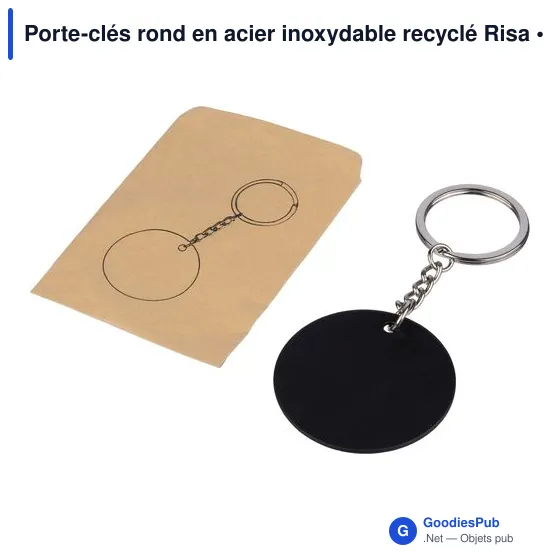 Porte-clés rond en acier inoxydable recyclé Risa - Image 4