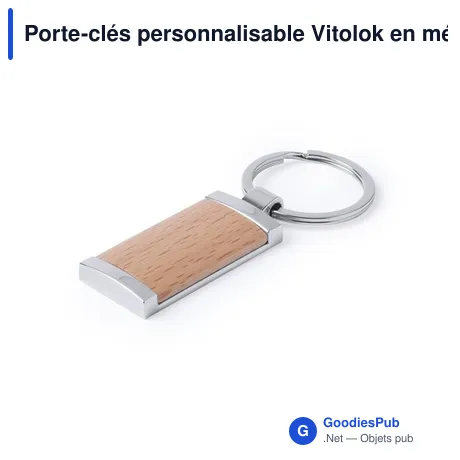 Porte-clés personnalisable Vitolok en métal et bois avec logo