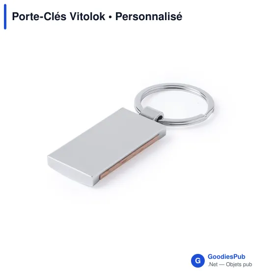 Porte-clés personnalisable Vitolok en métal et bois avec logo - Image 3