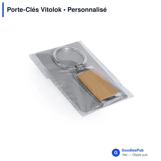 Porte-clés personnalisable Vitolok en métal et bois avec logo - Image 4