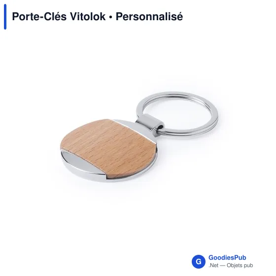 Porte-clés personnalisable Vitolok en métal et bois avec logo - Image 5