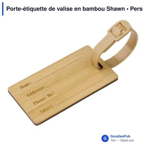 Porte-étiquette de valise personnalisable en bambou avec logo - Image 2