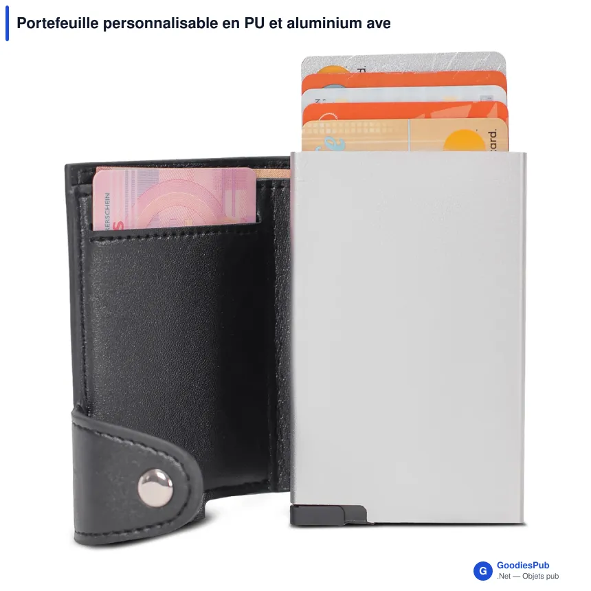 Portefeuille personnalisable en PU et aluminium avec logo - Porte-cartes RFID - Image 2
