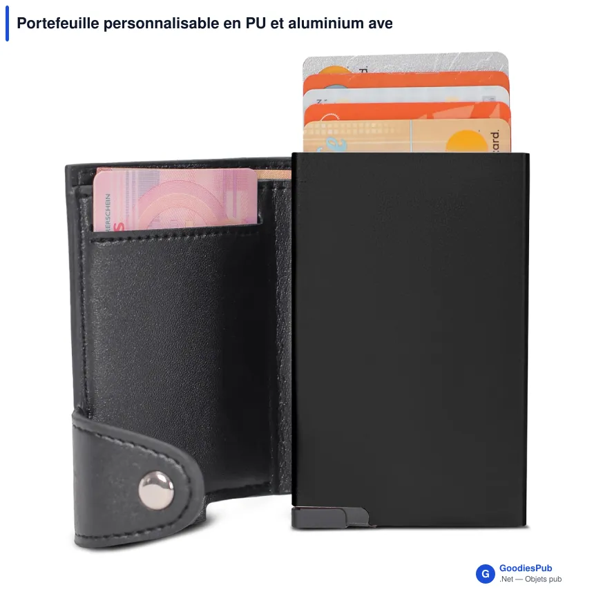 Portefeuille personnalisable en PU et aluminium avec logo - Porte-cartes RFID - Image 3