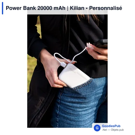 Power Bank personnalisable 20000 mAh avec logo | Kilian - Image 2