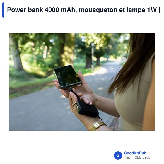 Power bank personnalisable 4000 mAh avec mousqueton et lampe 1W | Dimetriceavec logo - Image 2