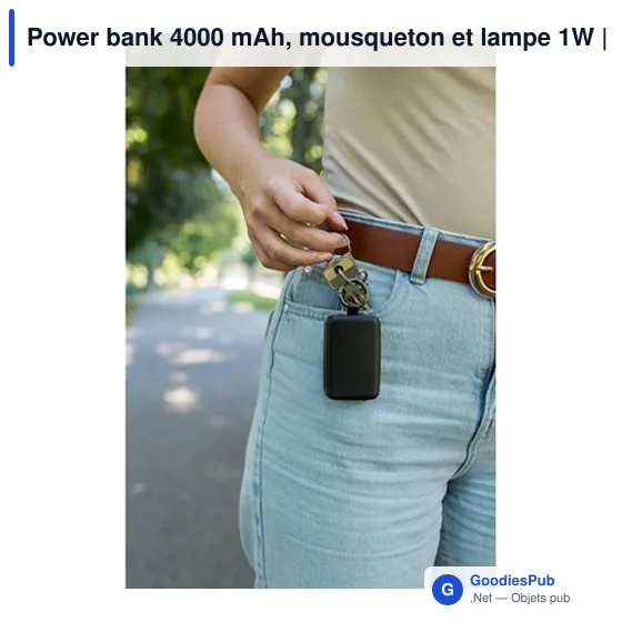 Power bank personnalisable 4000 mAh avec mousqueton et lampe 1W | Dimetriceavec logo - Image 11