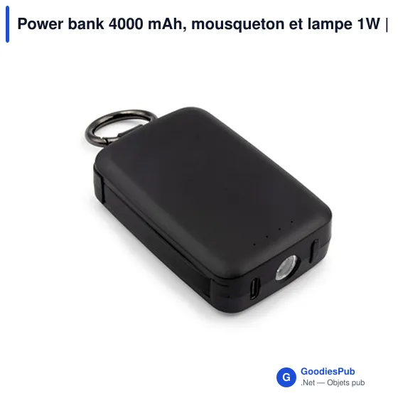 Power bank personnalisable 4000 mAh avec mousqueton et lampe 1W | Dimetriceavec logo - Image 4