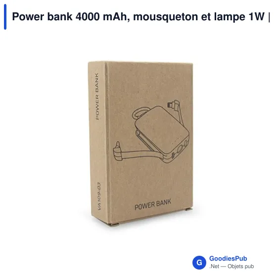 Power bank personnalisable 4000 mAh avec mousqueton et lampe 1W | Dimetriceavec logo - Image 8