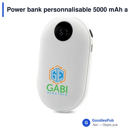 Power bank personnalisable 5000 mAh avec fonction chauffe-mains | Kaelavec logo