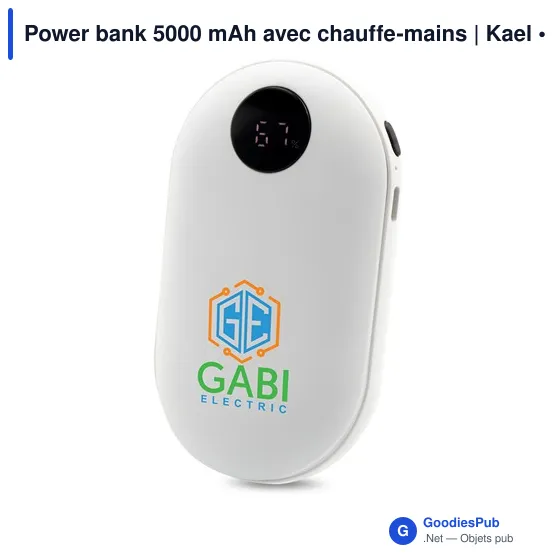 Power bank personnalisable 5000 mAh avec fonction chauffe-mains | Kaelavec logo - Image 1