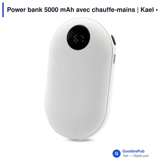 Power bank personnalisable 5000 mAh avec fonction chauffe-mains | Kaelavec logo - Image 3