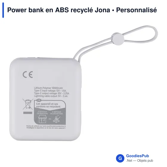 Power bank en ABS recyclé Jona - Image 24