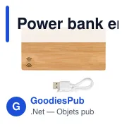 Power bank personnalisable en bambou 6 000mAh avec logo - Miniature 1