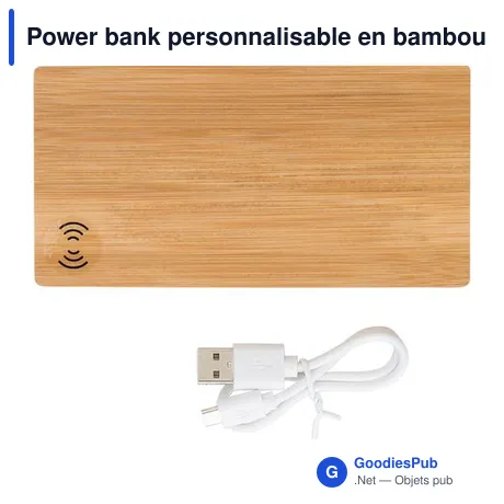 Power bank personnalisable en bambou 6 000mAh avec logo