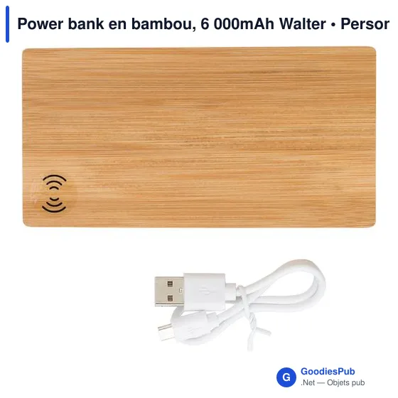 Power bank personnalisable en bambou 6 000mAh avec logo - Image 1
