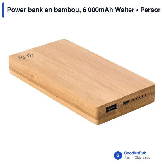 Power bank personnalisable en bambou 6 000mAh avec logo - Image 2