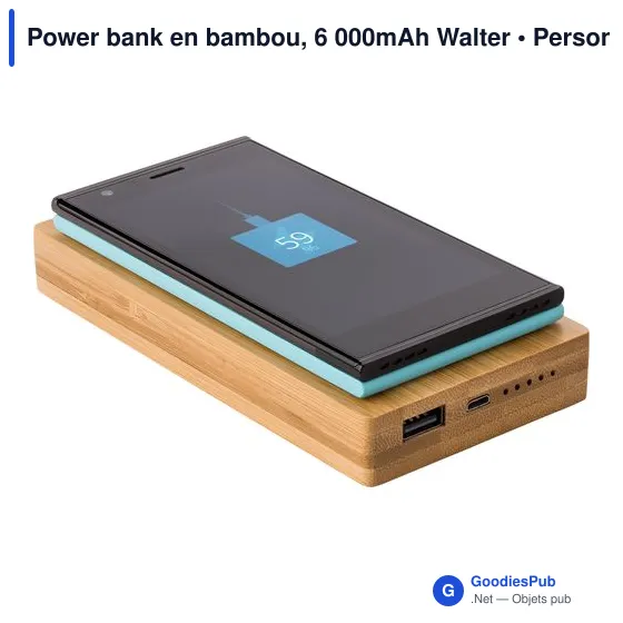 Power bank personnalisable en bambou 6 000mAh avec logo - Image 3