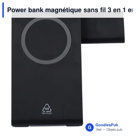 Power bank magnétique sans fil 3 en 1 en ABS recyclé Valerio