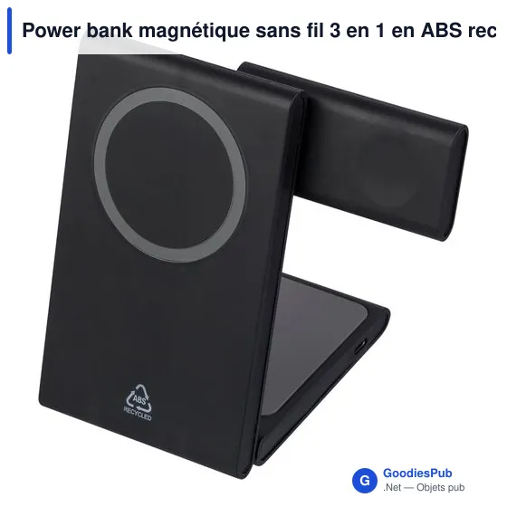 Power bank magnétique sans fil 3 en 1 en ABS recyclé Valerio - Image 2