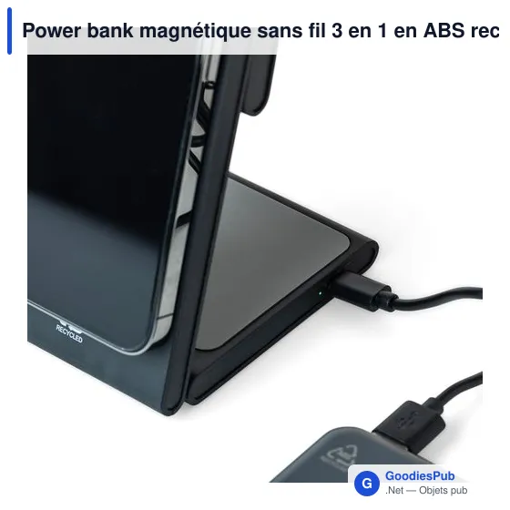 Power bank magnétique sans fil 3 en 1 en ABS recyclé Valerio - Image 12