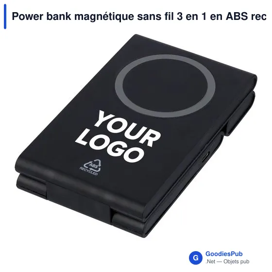Power bank magnétique sans fil 3 en 1 en ABS recyclé Valerio - Image 3