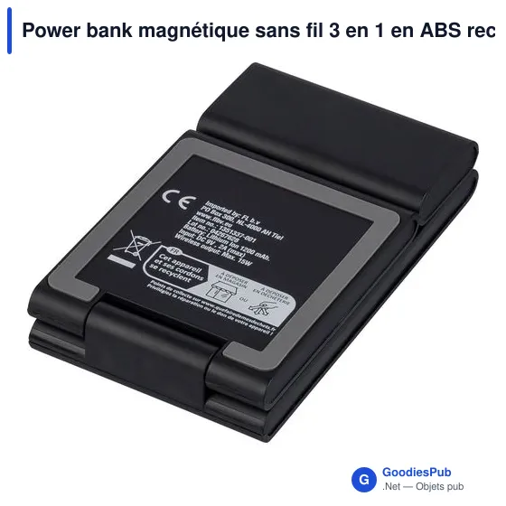 Power bank magnétique sans fil 3 en 1 en ABS recyclé Valerio - Image 6
