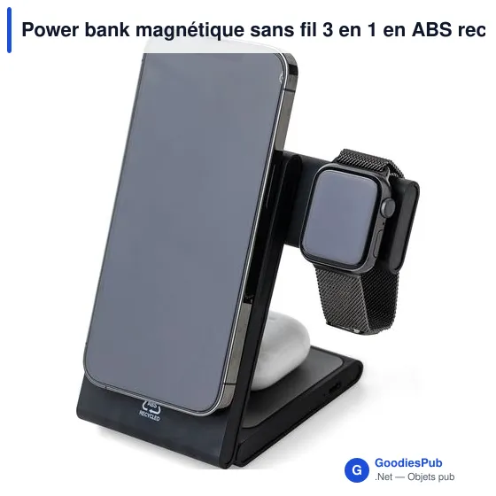Power bank magnétique sans fil 3 en 1 en ABS recyclé Valerio - Image 9