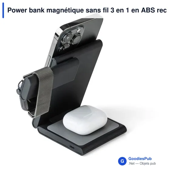 Power bank magnétique sans fil 3 en 1 en ABS recyclé Valerio - Image 10