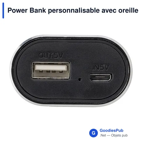 Power Bank personnalisable avec oreillettes Letitia - logo entreprise