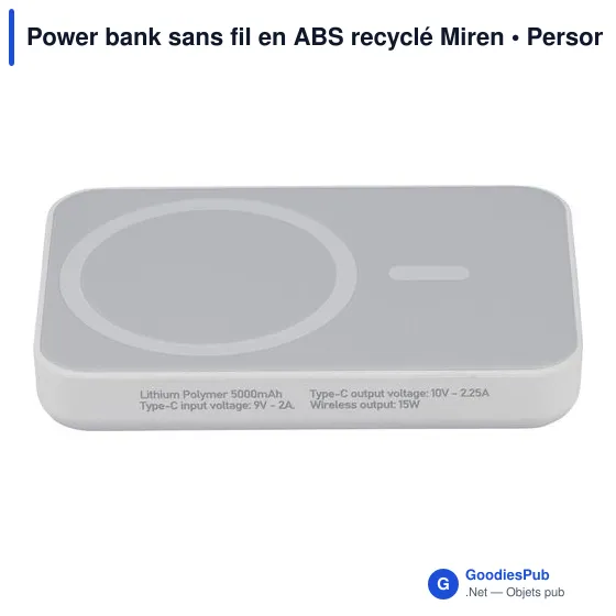 Power bank sans fil en ABS recyclé Miren - Image 10