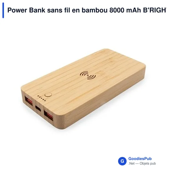 Power Bank personnalisable en bambou 8000 mAh avec logo | Benson - Image 1