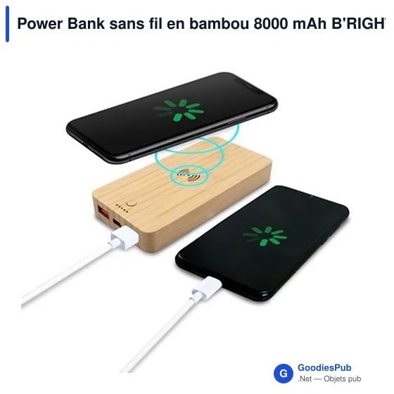 Power Bank personnalisable en bambou 8000 mAh avec logo | Benson - Image 3
