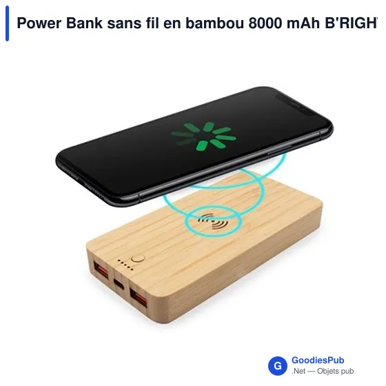 Power Bank personnalisable en bambou 8000 mAh avec logo | Benson - Image 4