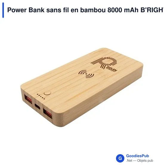 Power Bank personnalisable en bambou 8000 mAh avec logo | Benson - Image 6