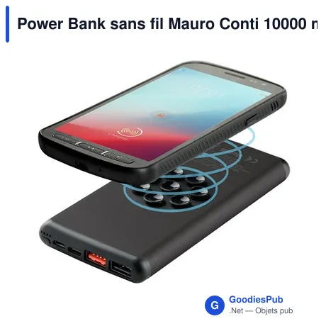 Power Bank sans fil Mauro Conti 10000 mAh avec ventouses, chargeur sans fil 10W | Stef