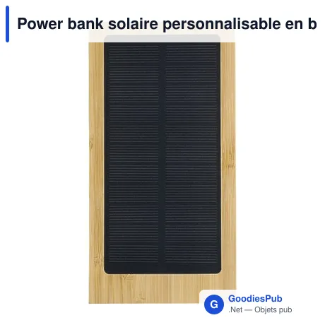 Power bank solaire personnalisable en bambou Elz avec logo