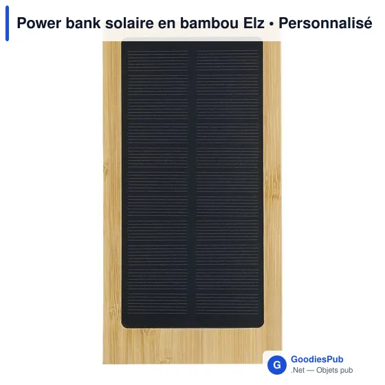 Power bank solaire personnalisable en bambou Elz avec logo - Image 1