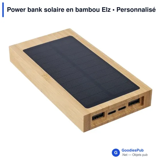 Power bank solaire personnalisable en bambou Elz avec logo - Image 2