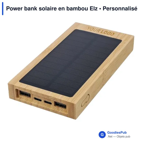 Power bank solaire personnalisable en bambou Elz avec logo - Image 4
