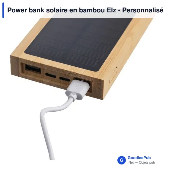 Power bank solaire personnalisable en bambou Elz avec logo - Image 7