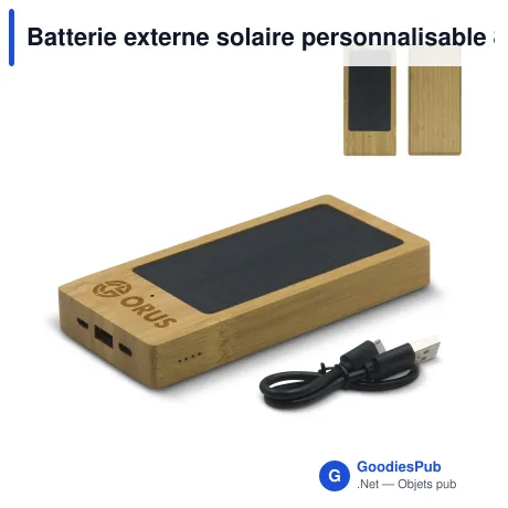 Batterie externe solaire personnalisable 8000 mAh en bambou avec logo - Solaire