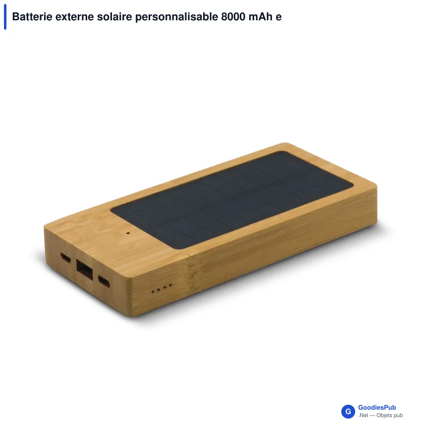 Batterie externe solaire personnalisable 8000 mAh en bambou avec logo - Solaire - Image 2