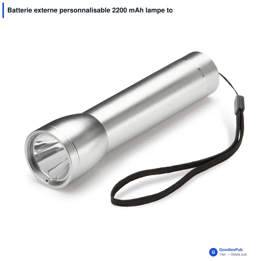 Batterie externe personnalisable 2200 mAh lampe torche avec logo - Aluminium - Image 2
