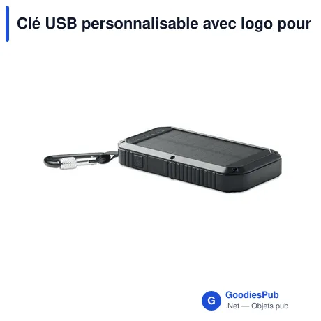 Clé USB personnalisable avec logo pour entreprises - Powerbank solaire 8000 mAh